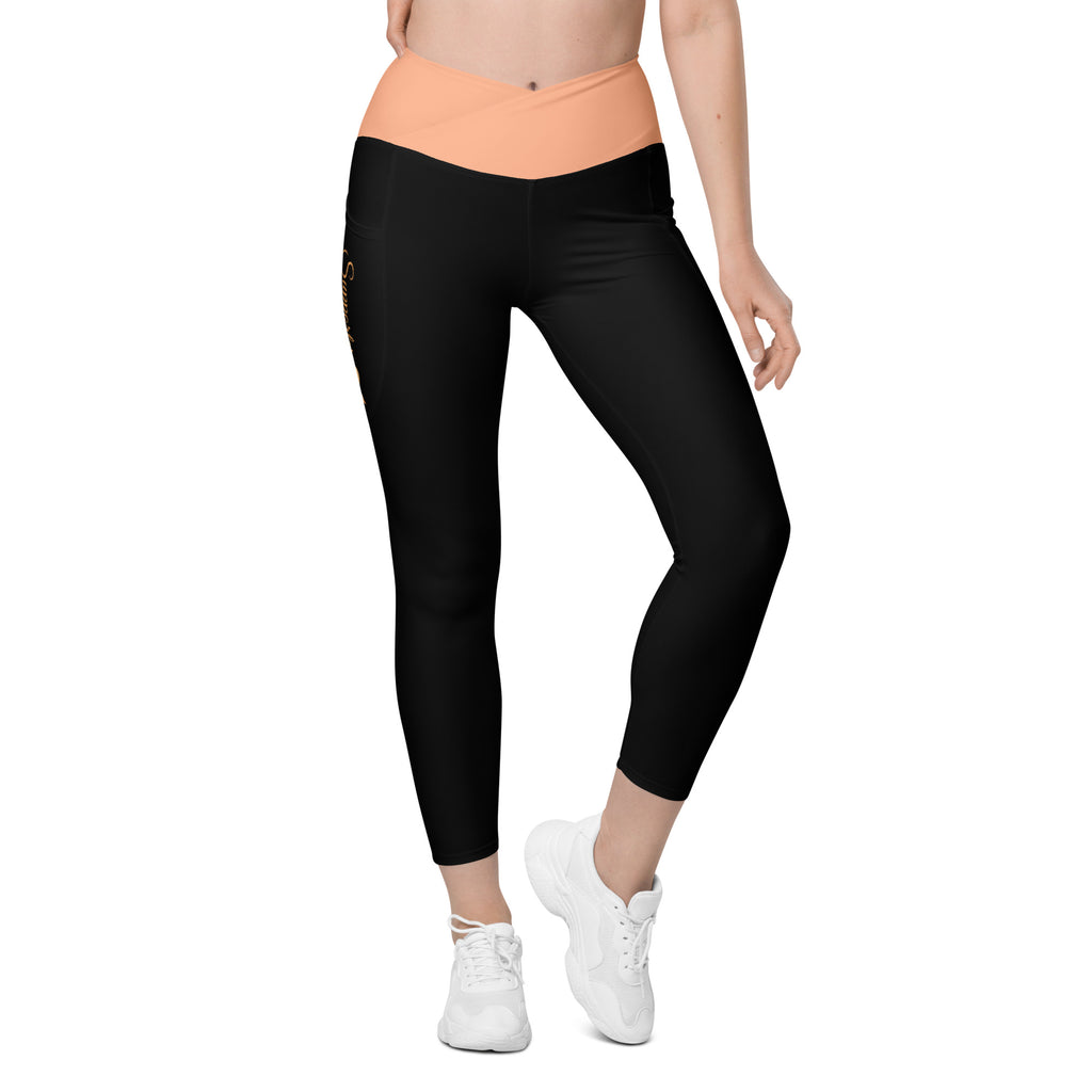 Endometrial Cancer "Supporter" Crossover Waist Leggings with Pockets (Black/Peach)