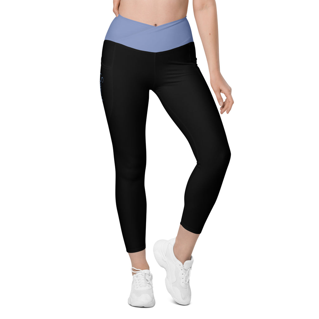 Prostate Cancer "Supporter" Crossover Waist Leggings with Pockets (Black/Blue)