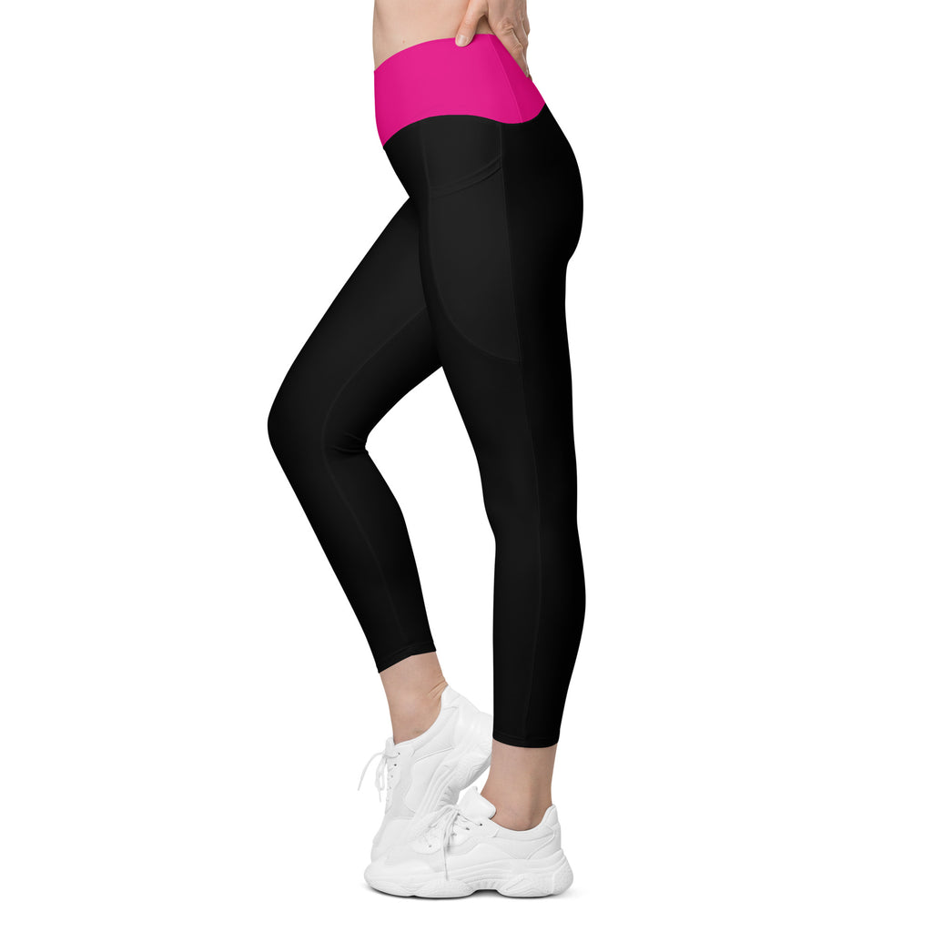 Breast Cancer "Supporter" Crossover Waist Leggings with Pockets (Black/Pink)