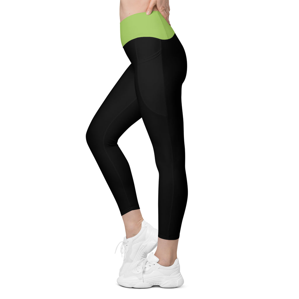 Lymphoma "Caregiver" Crossover Waist Leggings with Pockets (Black/Lime Green)