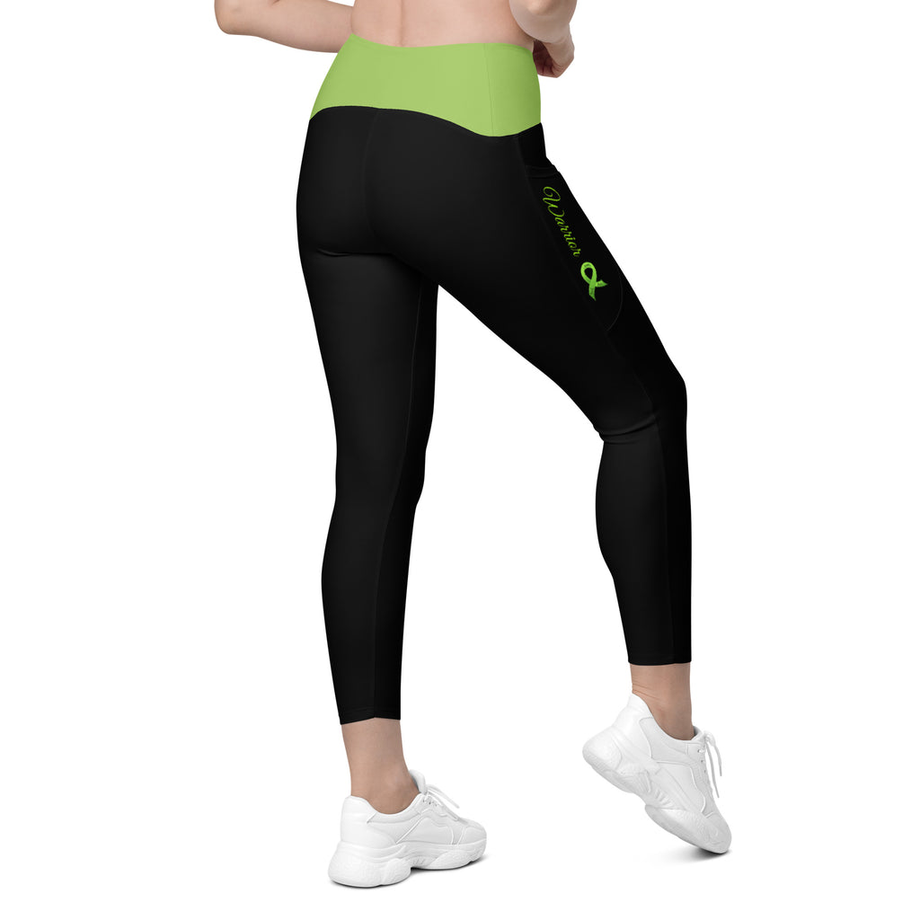 Lymphoma "Warrior" Crossover Waist Leggings with Pockets (Black/Lime Green)