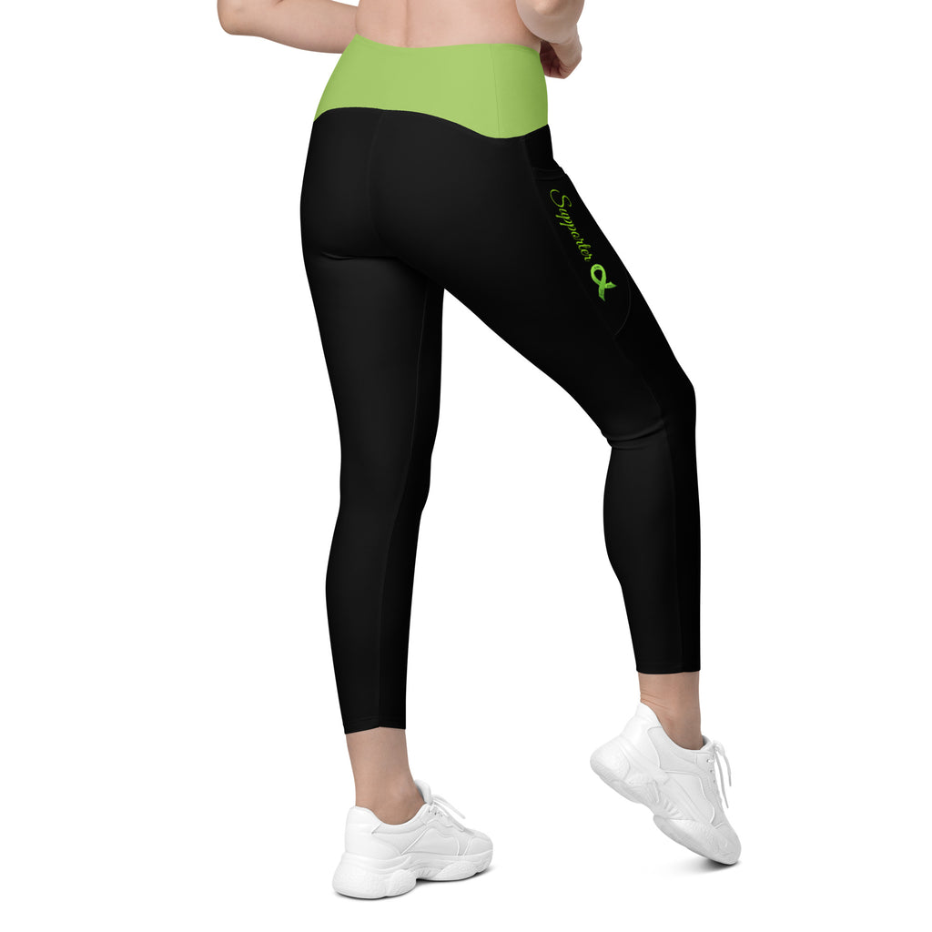 Lymphoma "Supporter" Crossover Waist Leggings with Pockets (Black/Lime Green)