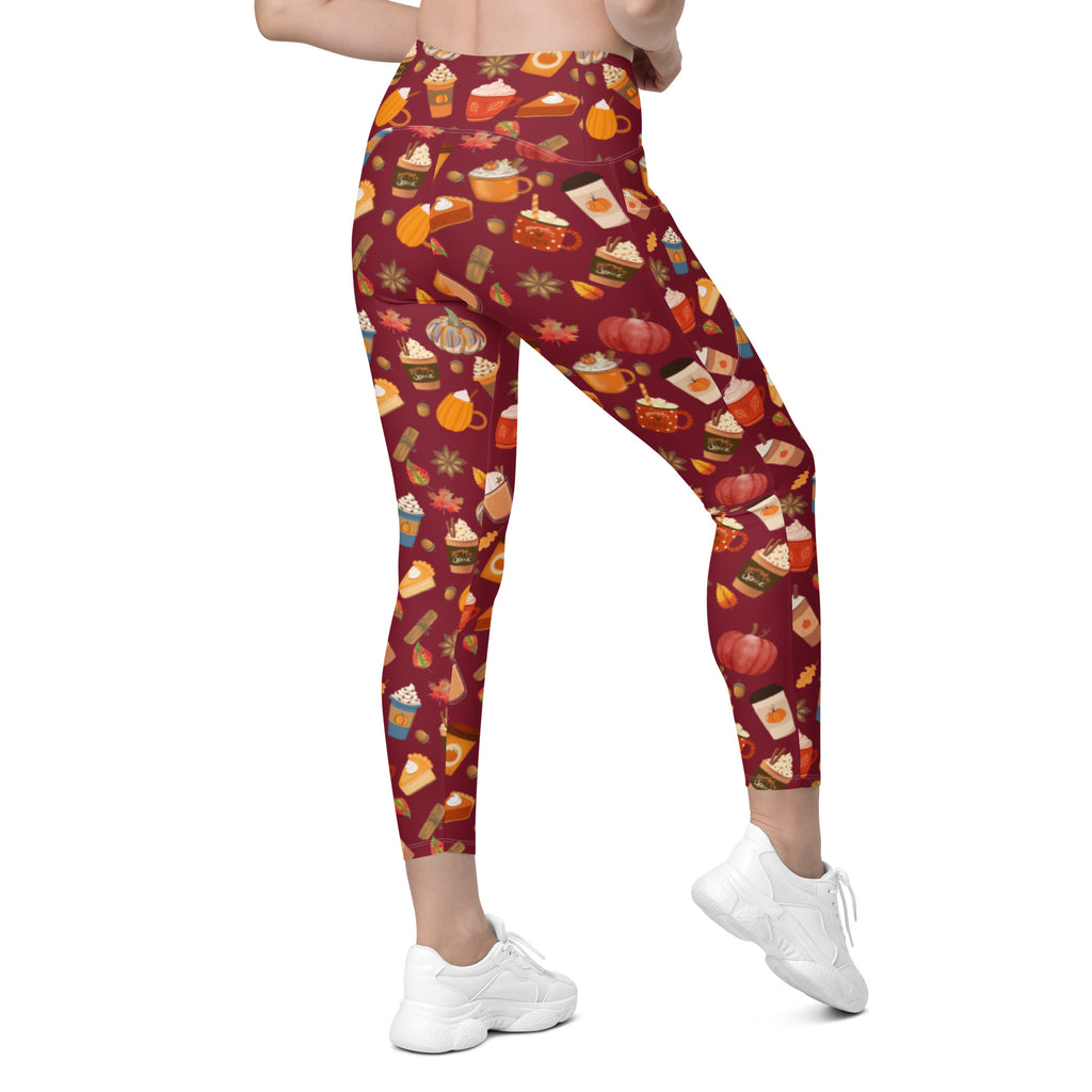Pumpkin Spice Latte Maroon Crossover Leggings With Pockets