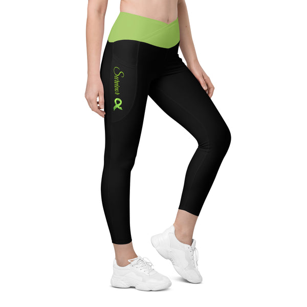 Lymphoma Survivor Crossover Waist Leggings with Pockets (Black