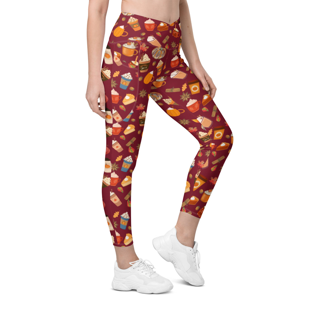 Pumpkin Spice Latte Maroon Crossover Leggings With Pockets