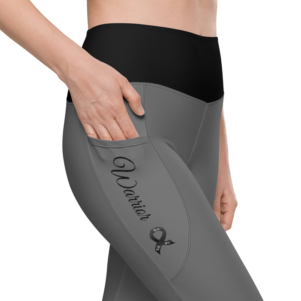 Skin Cancer/Melanoma "Warrior" Yoga Full Length Leggings (Dark Grey)