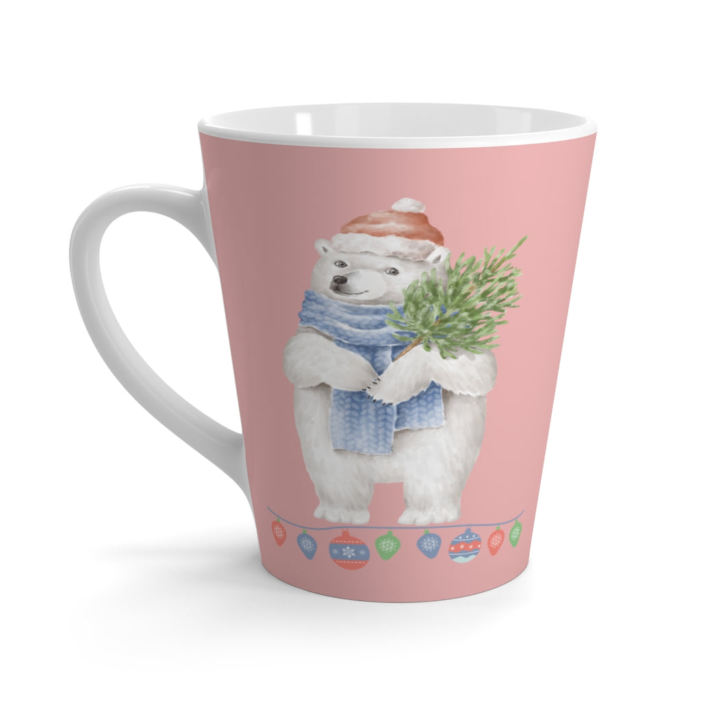 Vintage Watercolor Christmas Polar Bear Light Mauve Latte Mug (12 oz.) (Dual-Sided Design)