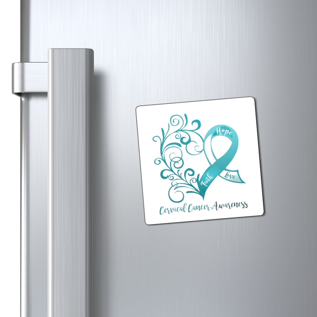 Cervical Cancer Awareness Heart Magnet (White Background) (3 Sizes Available)