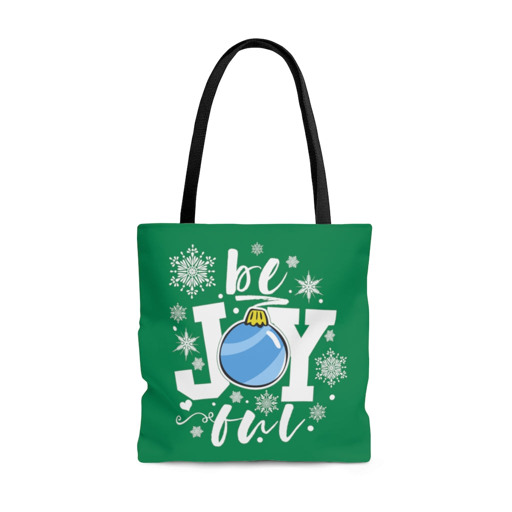 be Joyful Ornament Snowflakes Holiday Green Tote Bag (Dual-Sided Design)