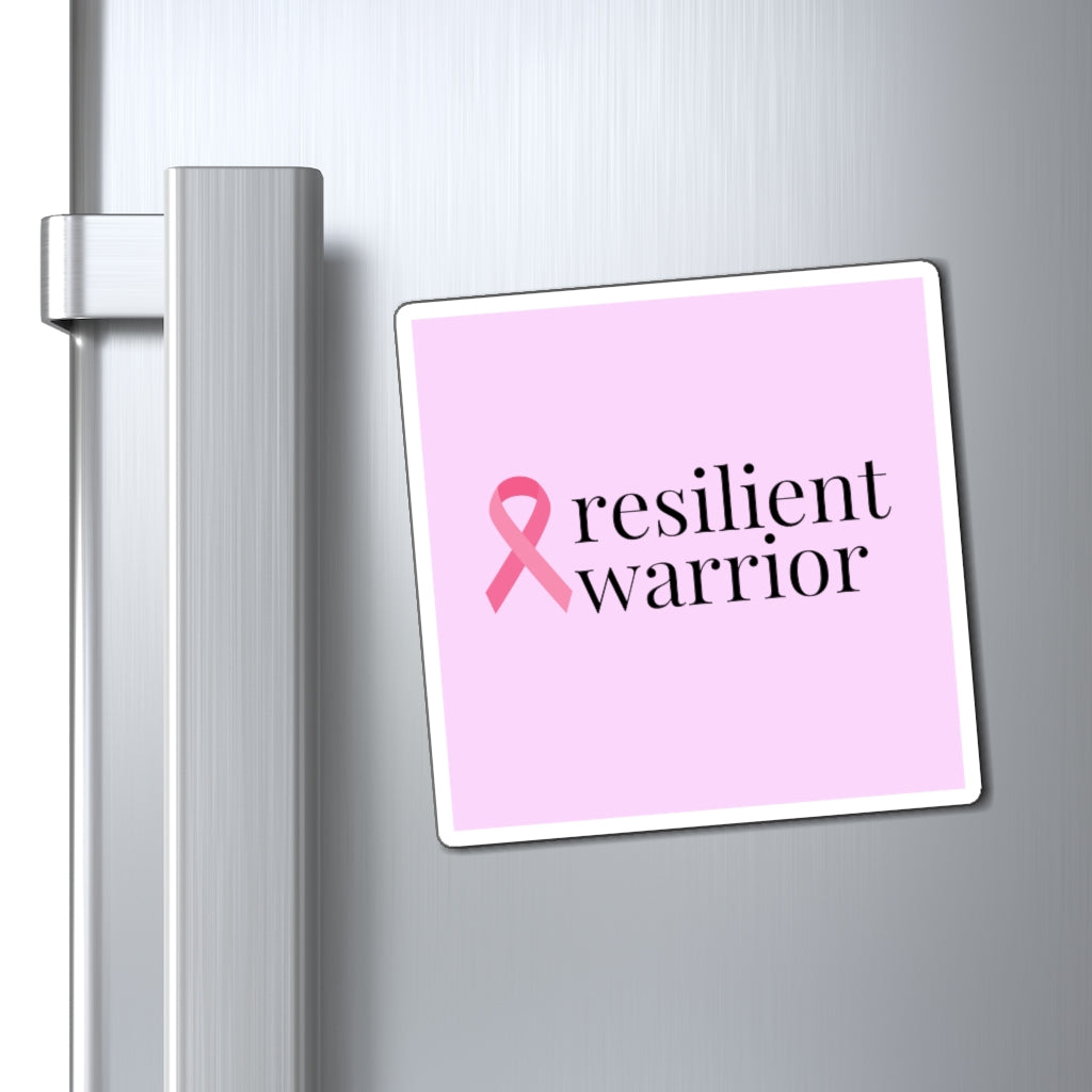 Breast Cancer resilient warrior Ribbon Magnet (Pink Background) (3 Sizes Available)