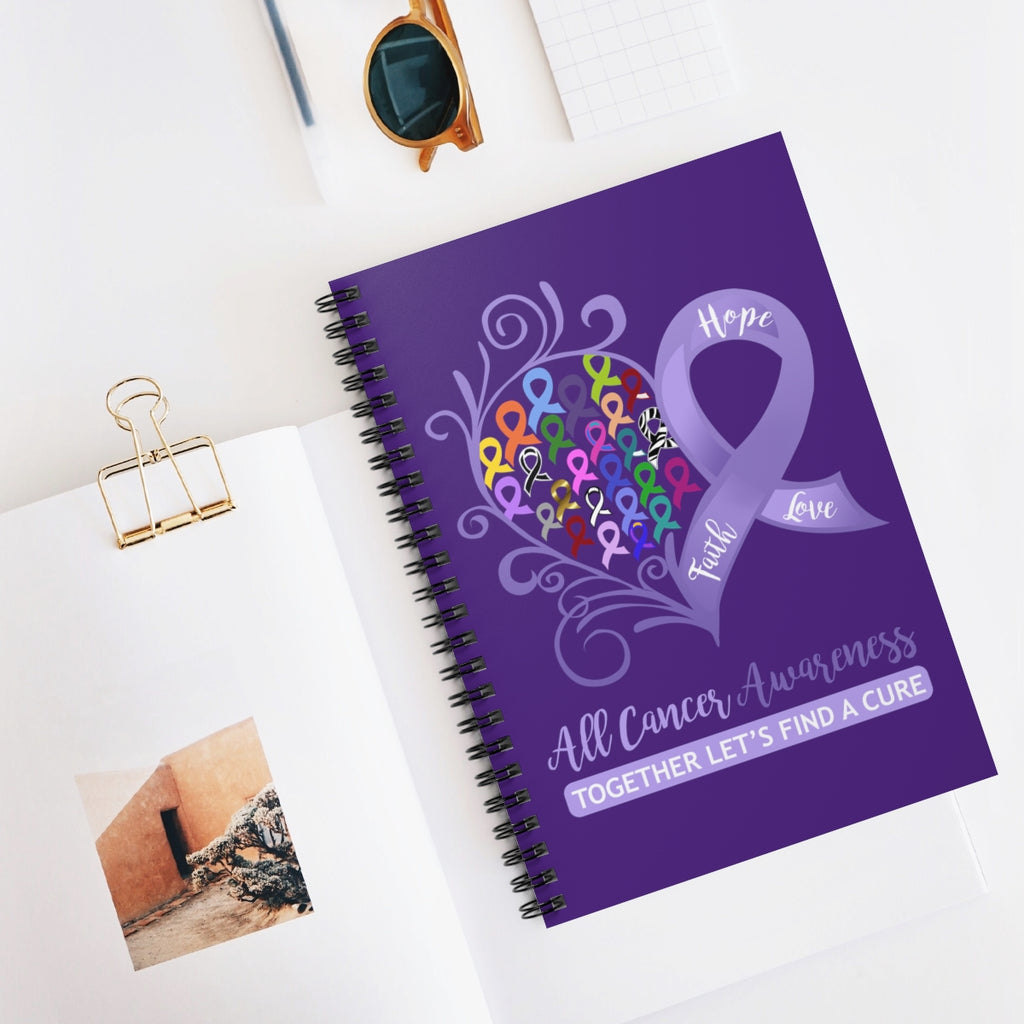 All Cancer Awareness Heart Purple Spiral Journal - Ruled Line