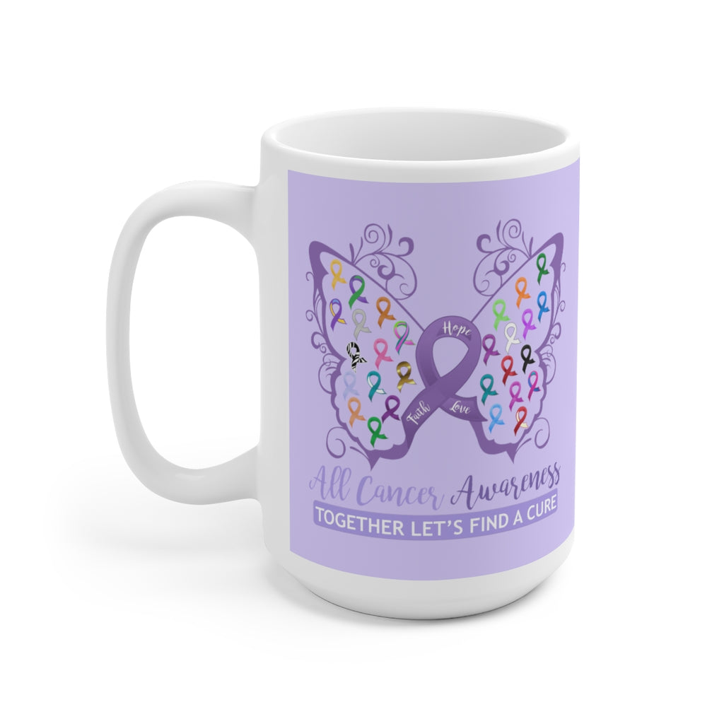 All Cancer Awareness Filigree Butterfly (Lavender) Mug (15oz) (Dual Sided-Design)