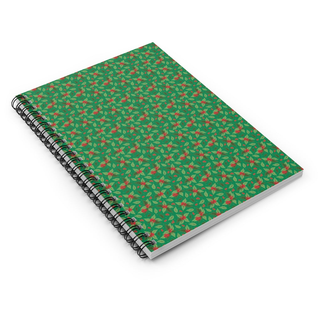 Christmas Holly Holiday Green Spiral Journal - Ruled Line