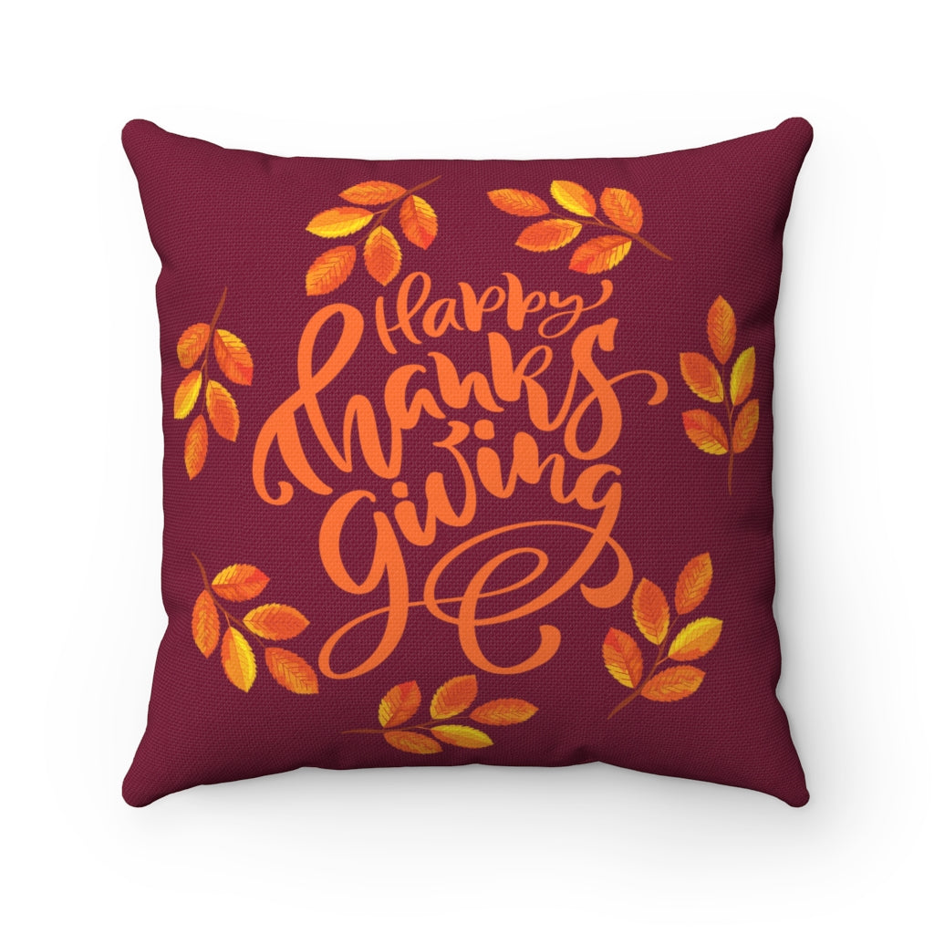 Happy Thanksgiving Autumn Leaf Wreath Maroon Square Pillow (20 X 20)