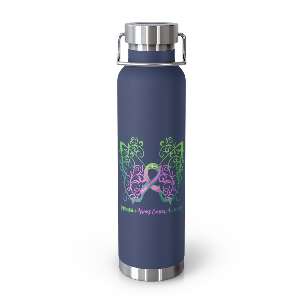 Metastatic Breast Cancer Awareness Filigree Butterfly Copper Vacuum Insulated Bottle, 22oz - Several Colors Available