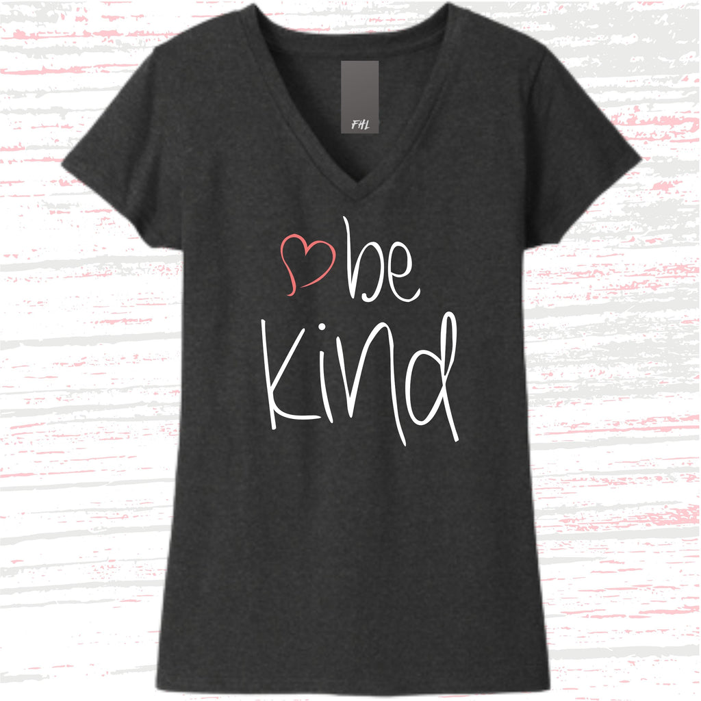 be kind Heart Women’s Recycled V-Neck T-Shirt - Dark Colors