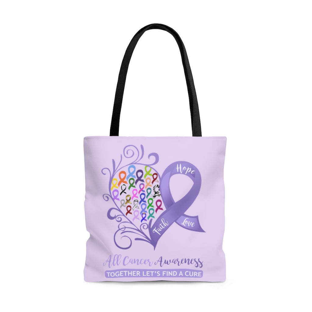 All Cancer Awareness Heart Large Lavender Tote Bag (Dual-Sided Design)