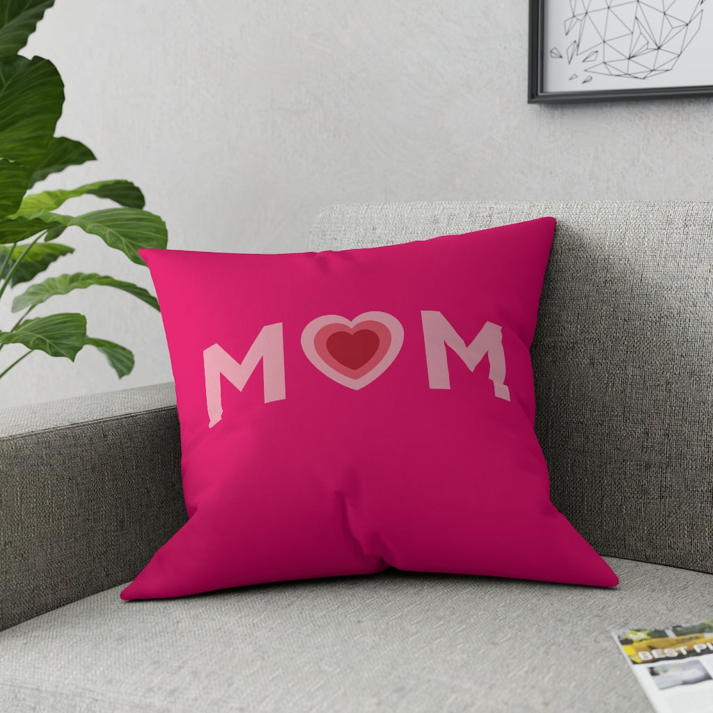 Mom Heart Raspberry Broadcloth Pillow