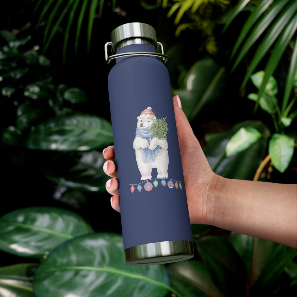Vintage Watercolor Christmas Polar Bear Copper Vacuum Insulated Bottle, 22oz - Several Colors Available