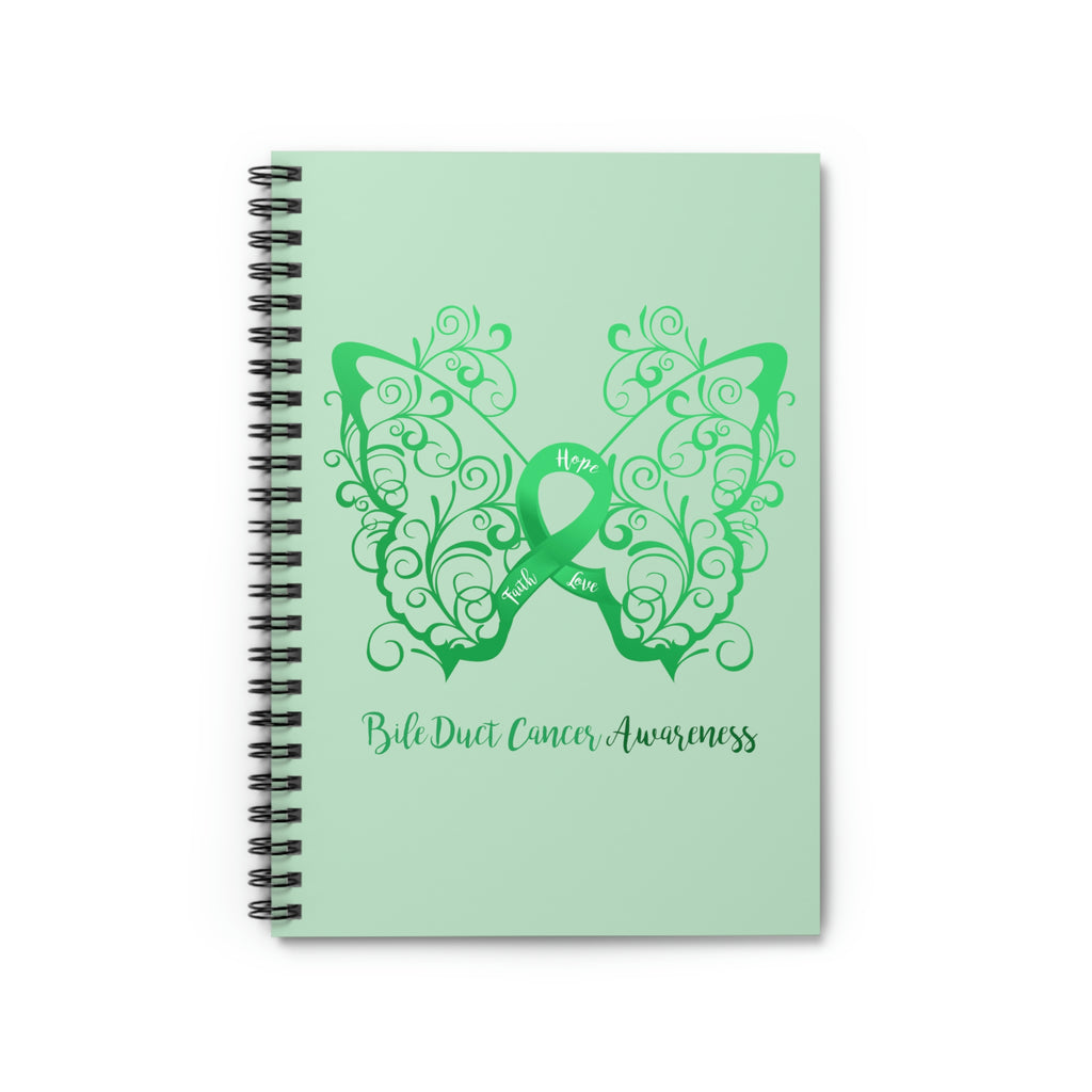 Bile Duct Cancer Awareness Filigree Butterfly "Light Green" Spiral Journal - Ruled Line