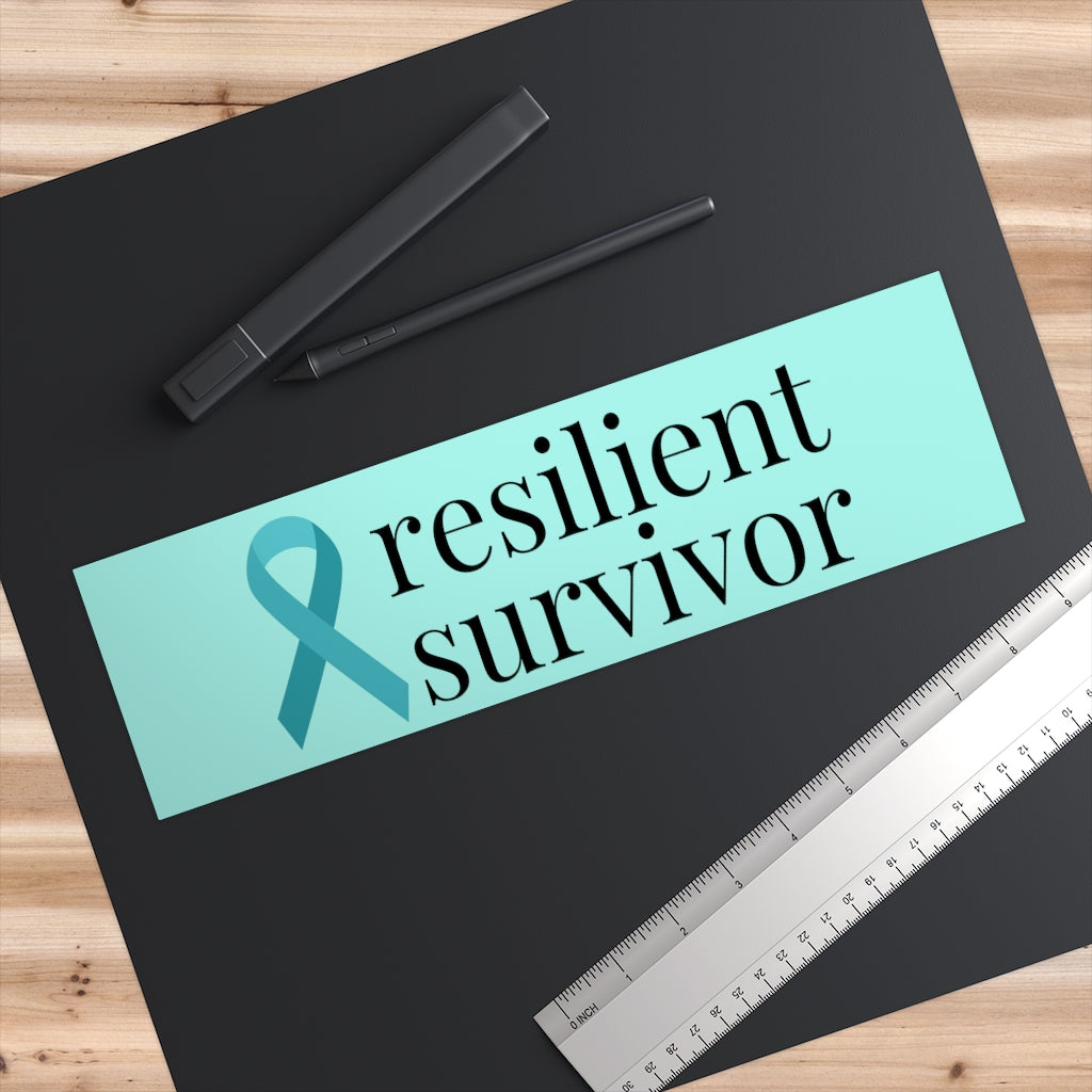 Ovarian Cancer "resilient survivor" Bumper Sticker (Light Teal)