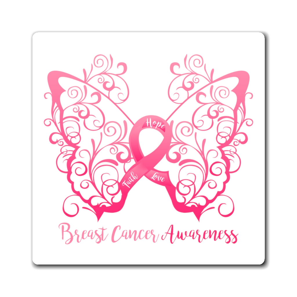 Breast Cancer Awareness Filigree Butterfly Magnet (White Background) (3 Sizes Available)