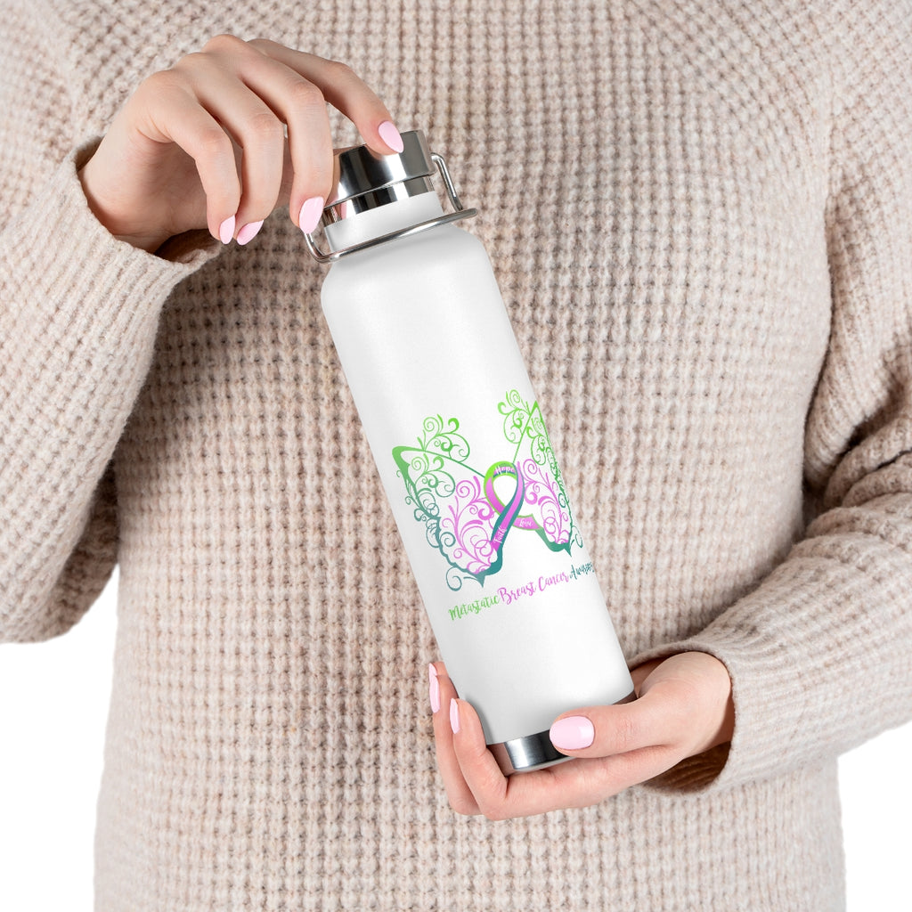 Metastatic Breast Cancer Awareness Filigree Butterfly Copper Vacuum Insulated Bottle, 22oz - Several Colors Available