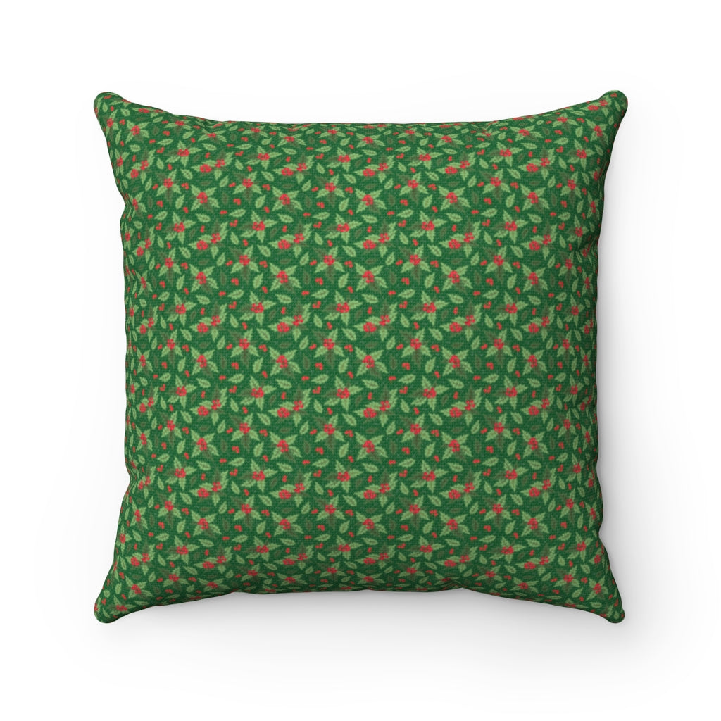 Christmas Holly Holiday Green Square Pillow (20 X 20) (Dual-Sided)