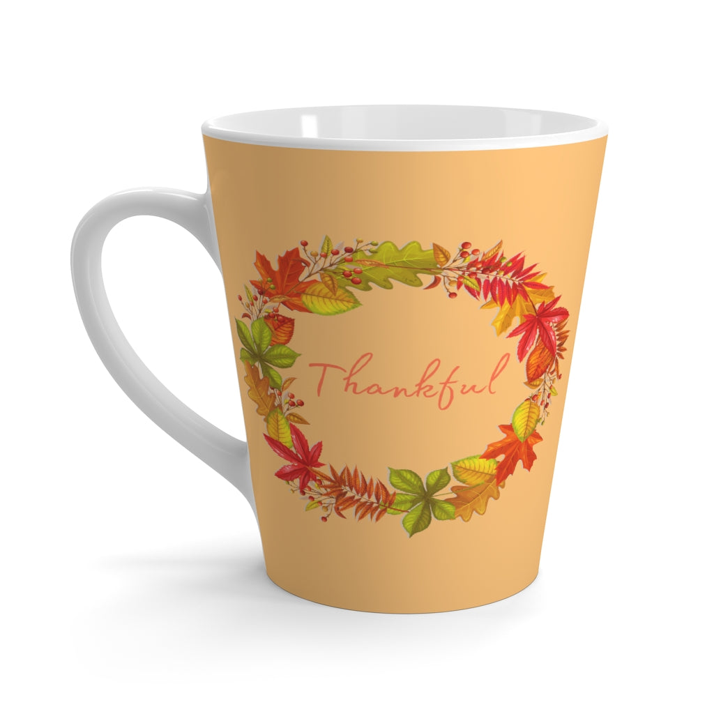 Thankful Autumn Leaf Wreath Orange Latte Mug (12 oz.)