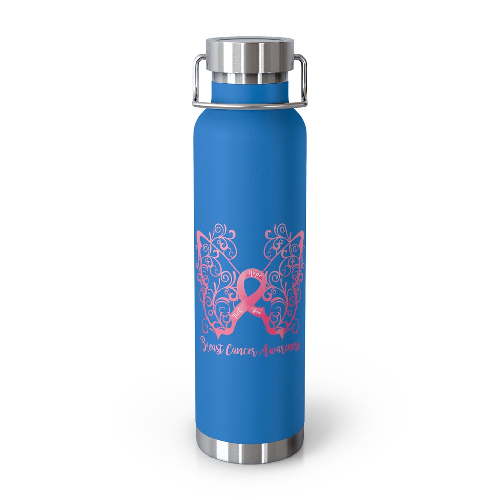 Breast Cancer Awareness Filigree Butterfly Copper Vacuum Insulated Bottle, 22oz - Several Colors Available