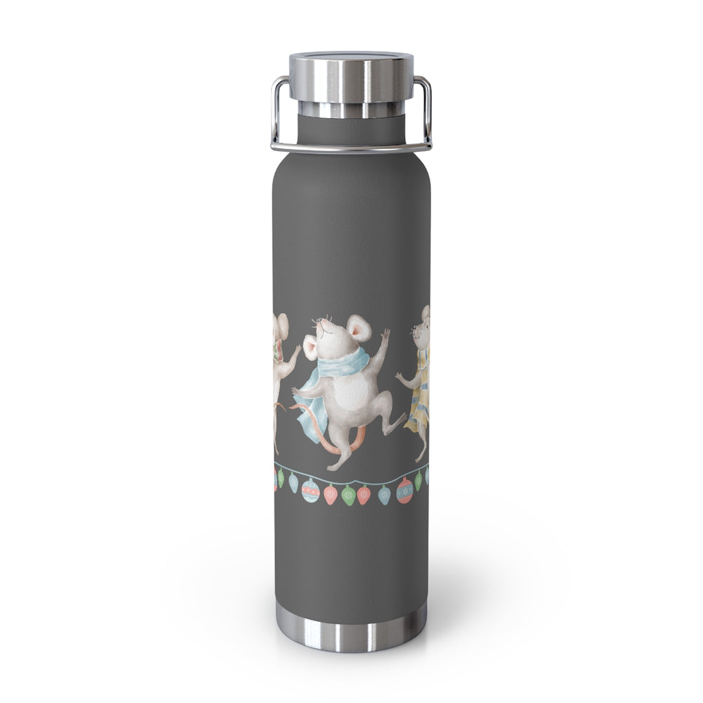 Vintage Watercolor Christmas Dancing Mice Copper Vacuum Insulated Bottle, 22oz - Several Colors Available
