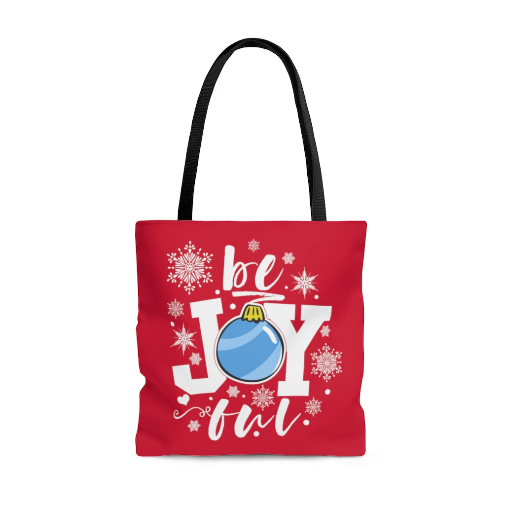 be Joyful Ornament Snowflakes Holiday Red Tote Bag (Dual-Sided Design)