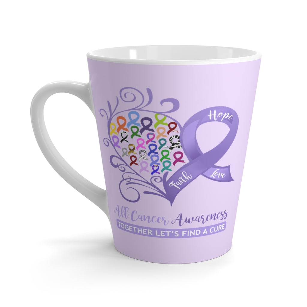 All Cancer Awareness Heart Lavender Latte Mug (12 oz.)