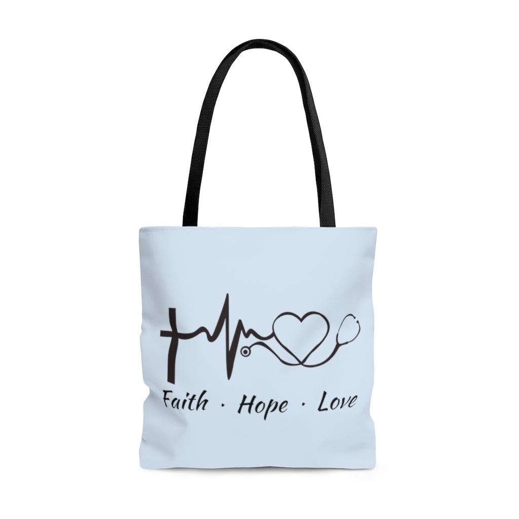 Faith Hope Love Stethoscope Large "Light Blue" Tote Bag (Dual-Sided Design)