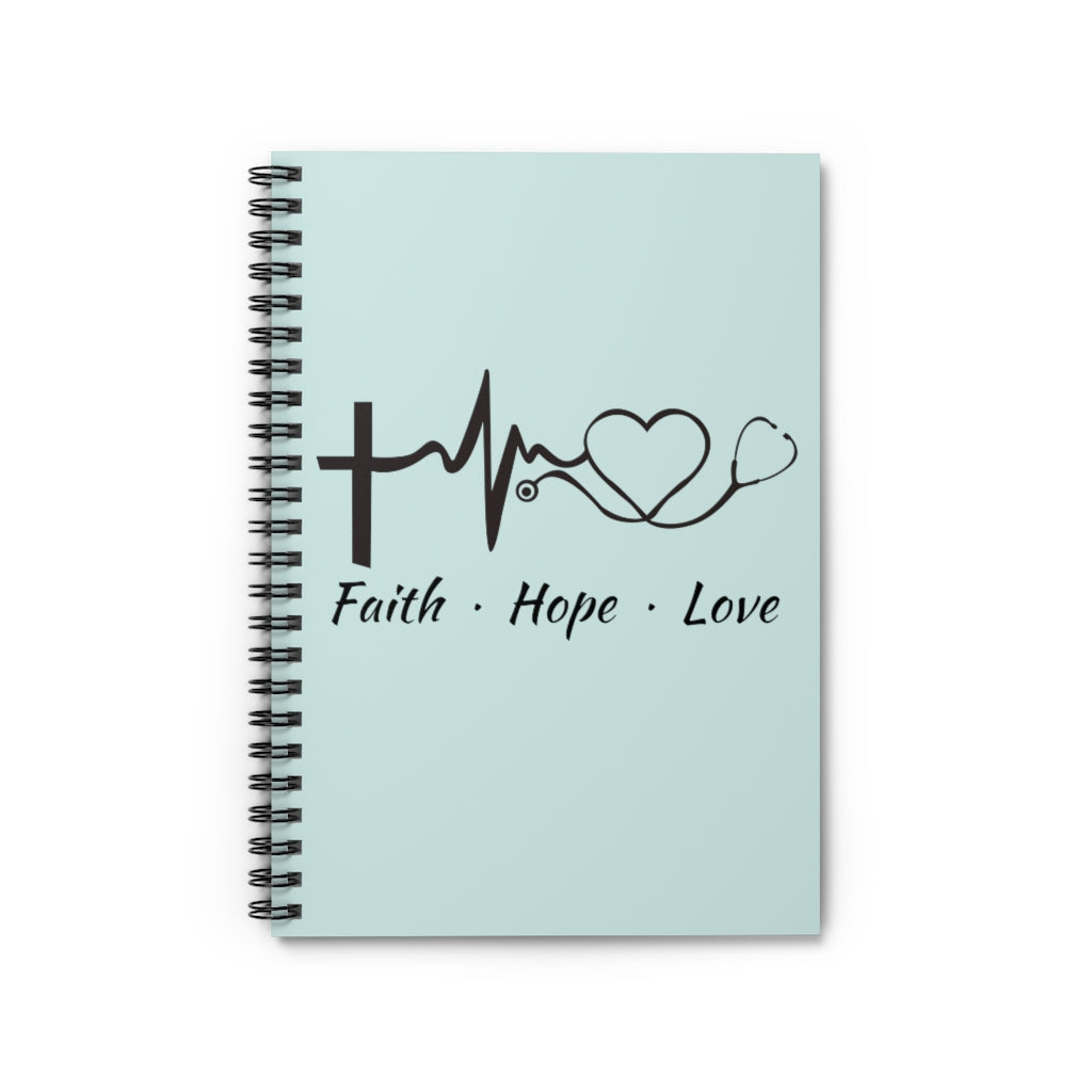 Faith Hope Love Stethoscope Light Dusty Blue Spiral Journal - Ruled Line