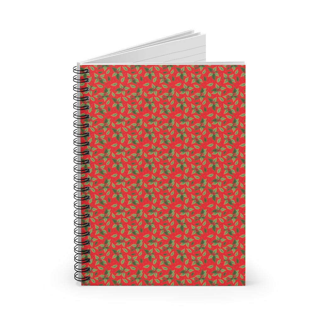Christmas Holly Holiday Red Spiral Journal - Ruled Line