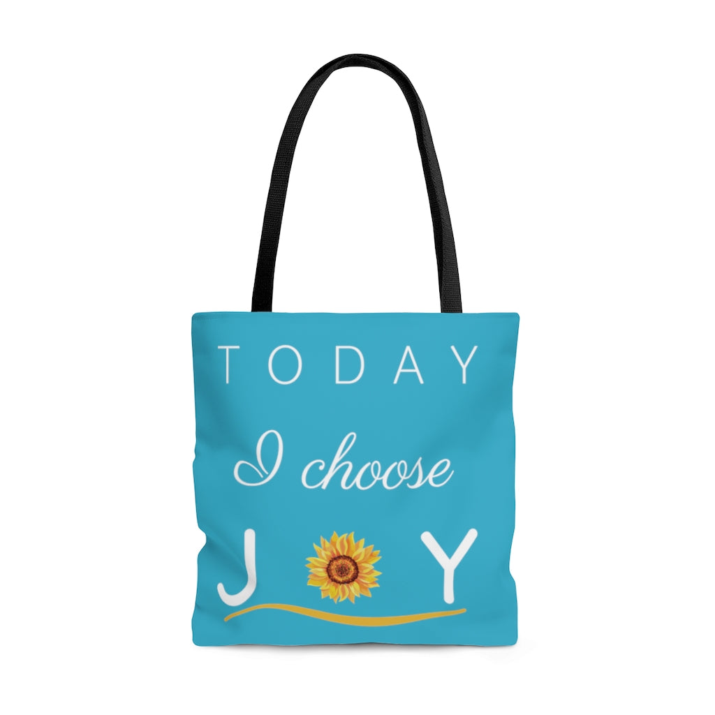 "Today I Choose Joy" Large Aqua Tote Bag (Dual-Sided Design)