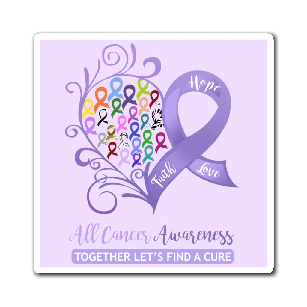 All Cancer Awareness Heart Magnet (Lavender Background) (3 Sizes Available)