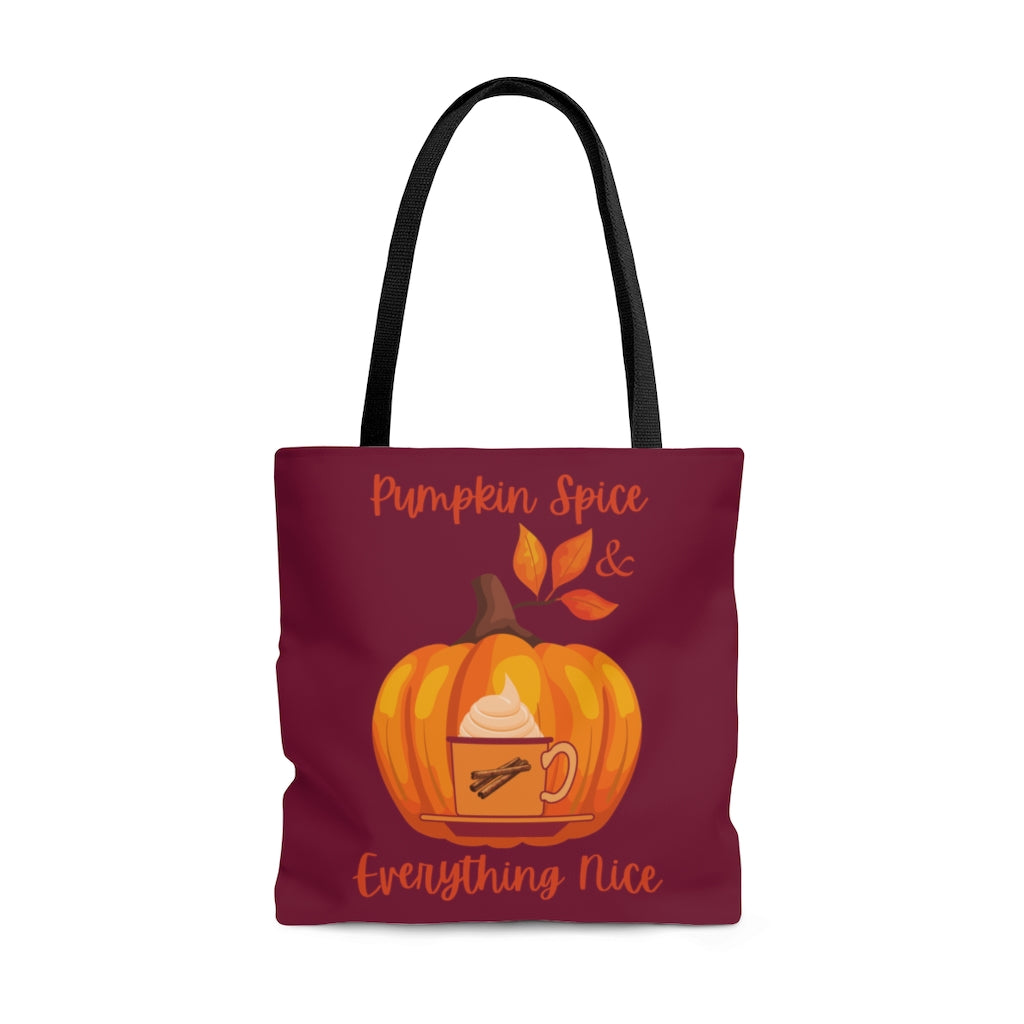 "Pumpkin Spice & Everything Nice" Large Maroon Tote Bag (Dual-Sided Design)