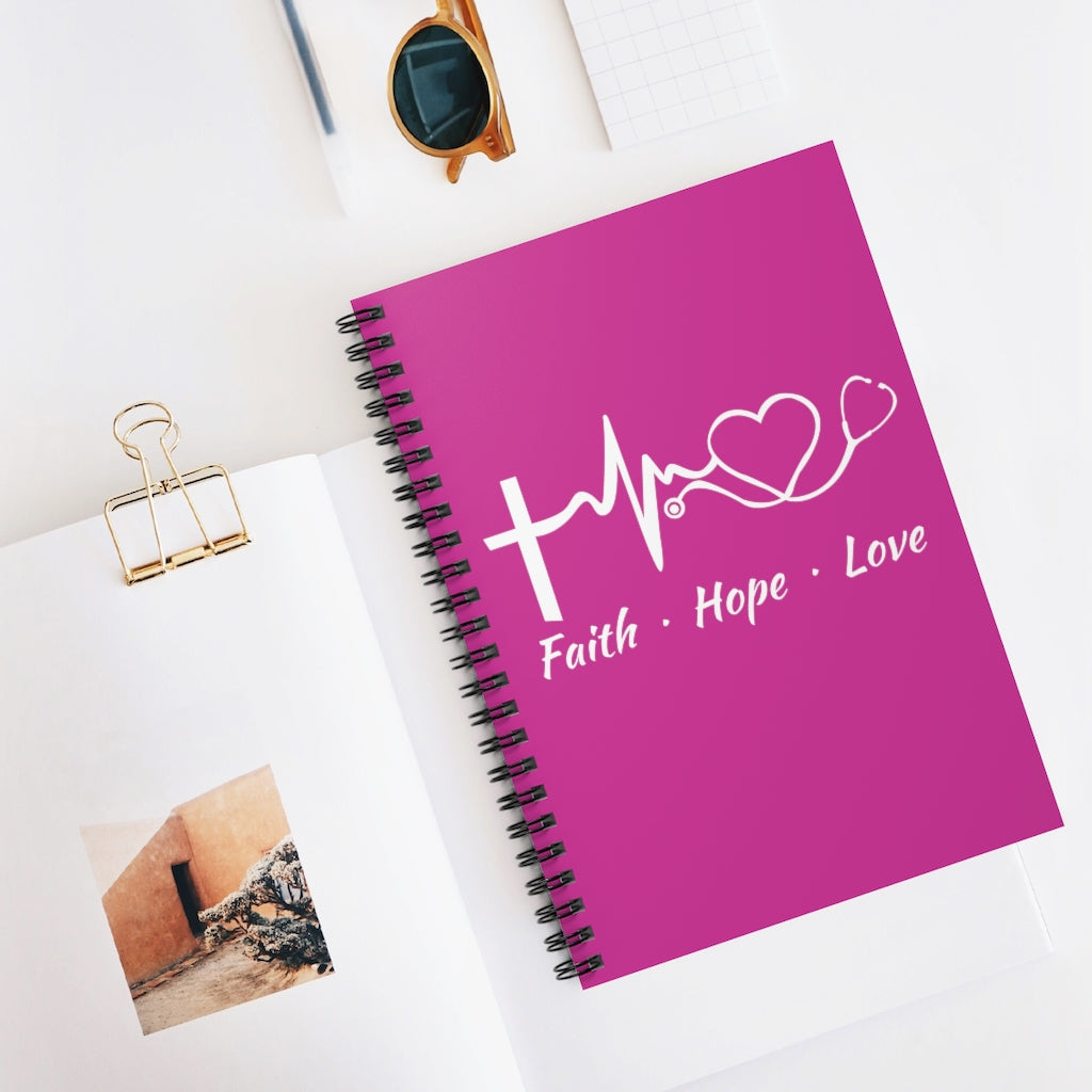 Faith Hope Love Stethoscope Plum Spiral Journal - Ruled Line