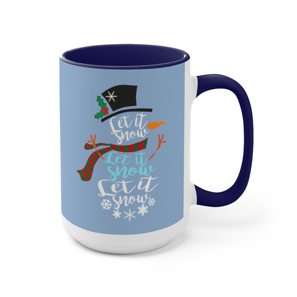Let It Snow (Denim Blue) Mug (15oz)(Blue Two-Tone Coffee Mugs)(Dual-Sided Design)