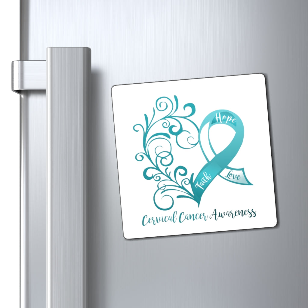 Cervical Cancer Awareness Heart Magnet (White Background) (3 Sizes Available)