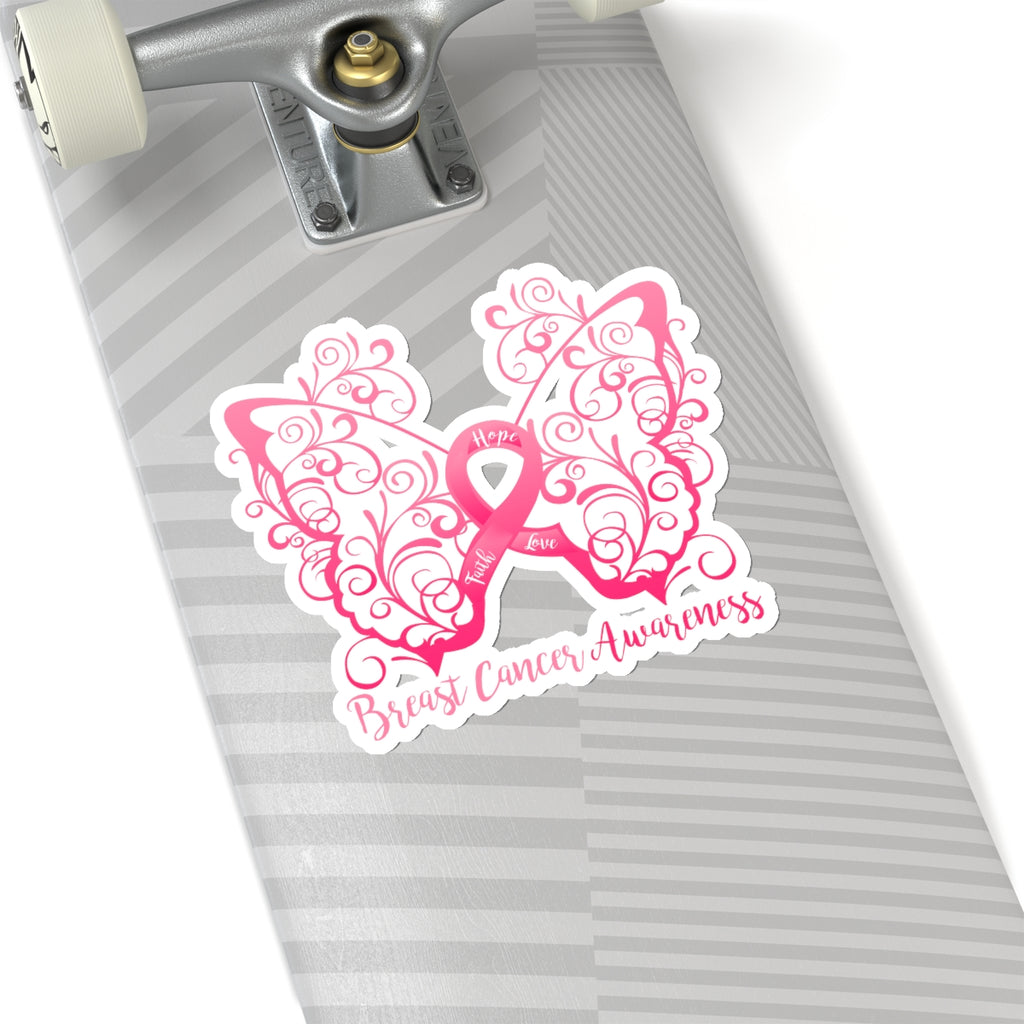 Breast Cancer Awareness Filigree Butterfly Car Sticker (6 X 6)