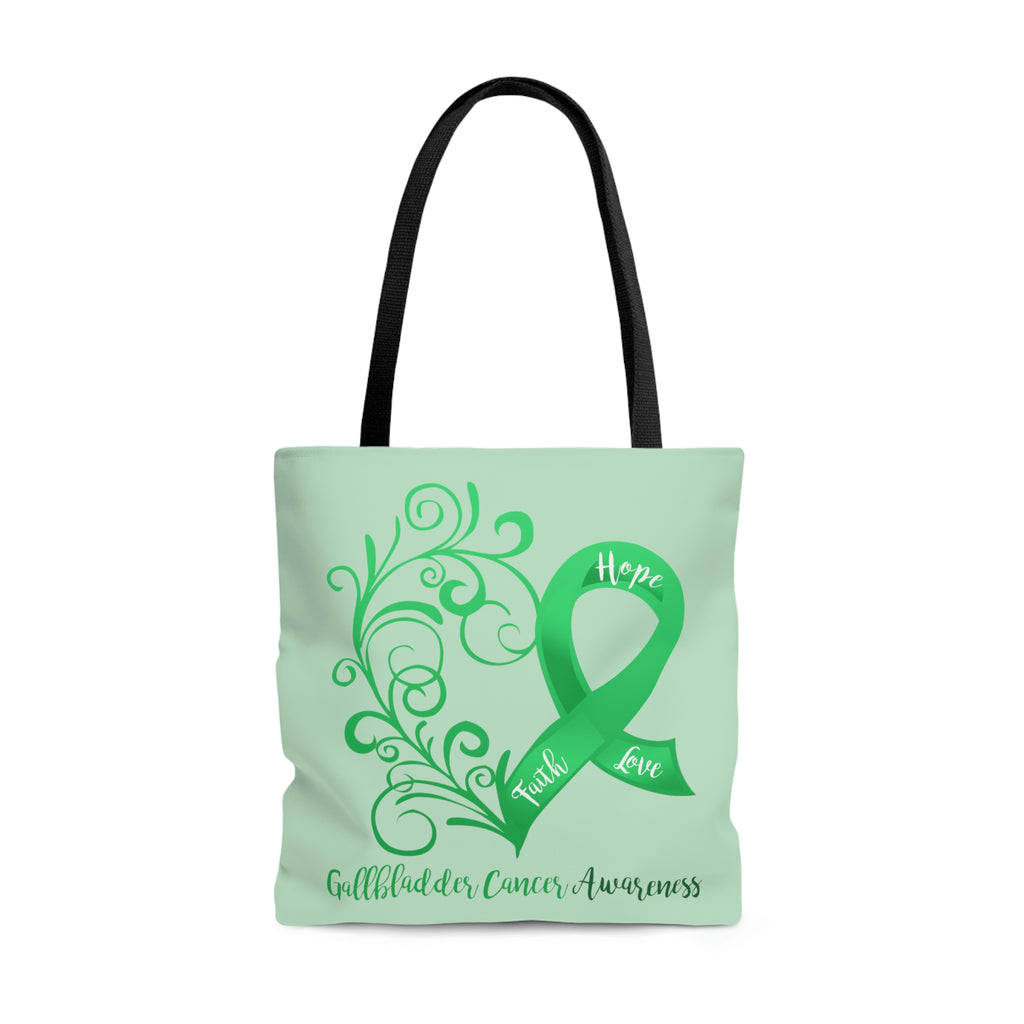Gallbladder Cancer Awareness Heart Large "Light Green" Tote Bag (Dual-Sided Design)