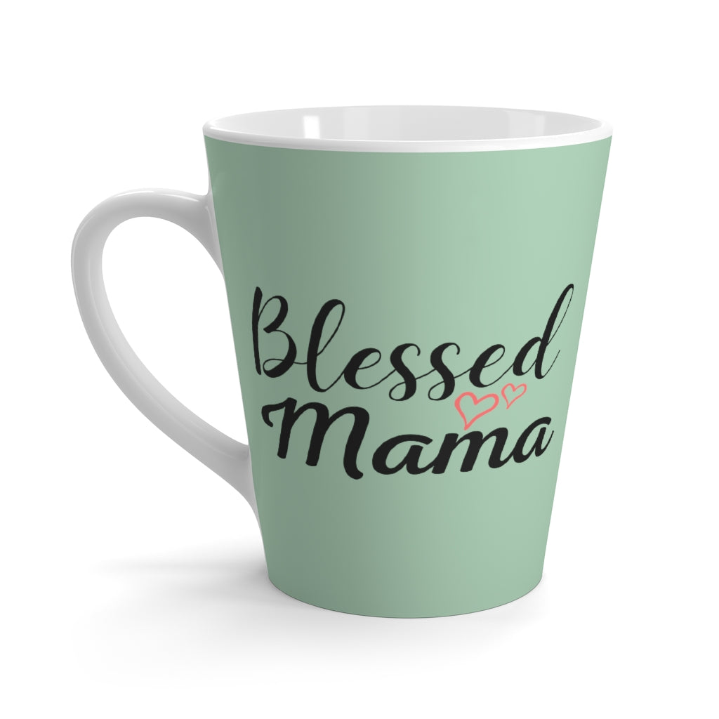 Blessed Mama Hearts Green Latte Mug (12 oz.)