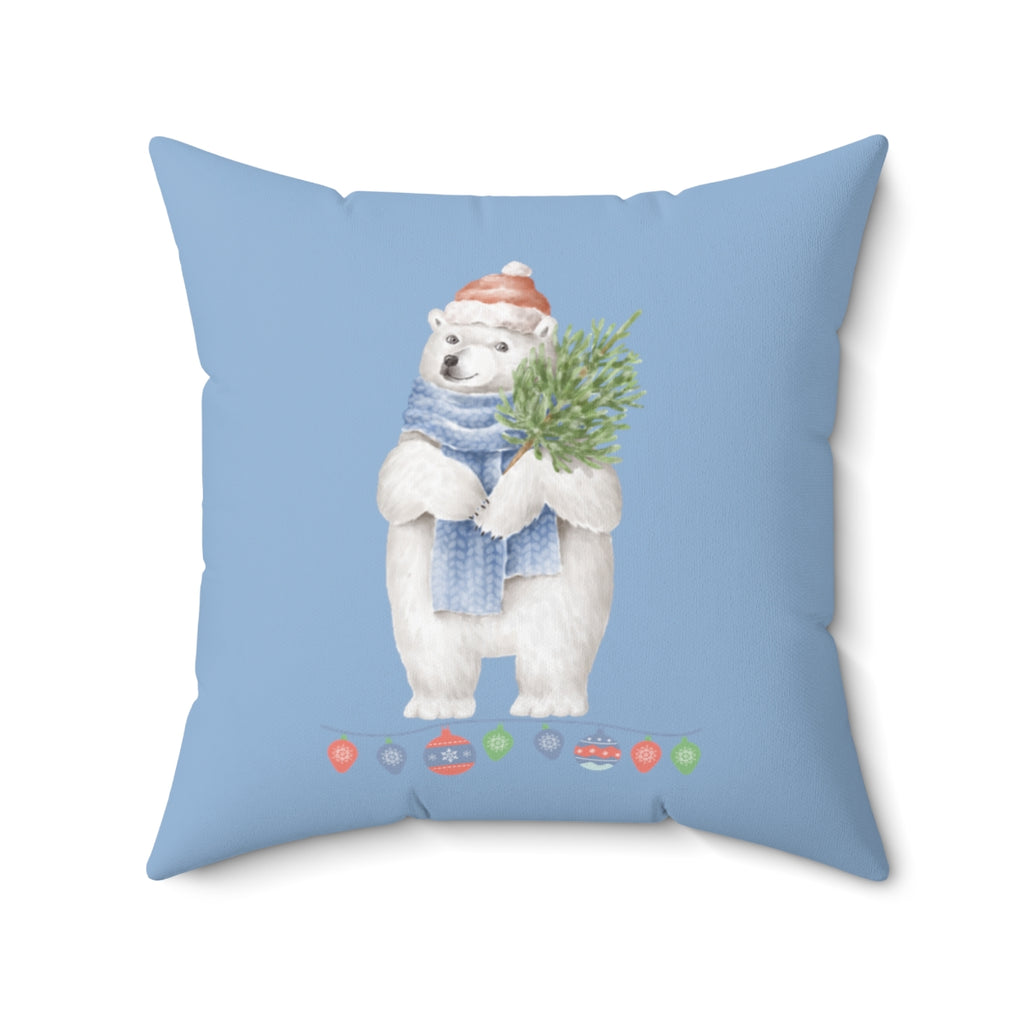 Vintage Watercolor Christmas Polar Bear (Denim Blue) Square Pillow (20 X 20)