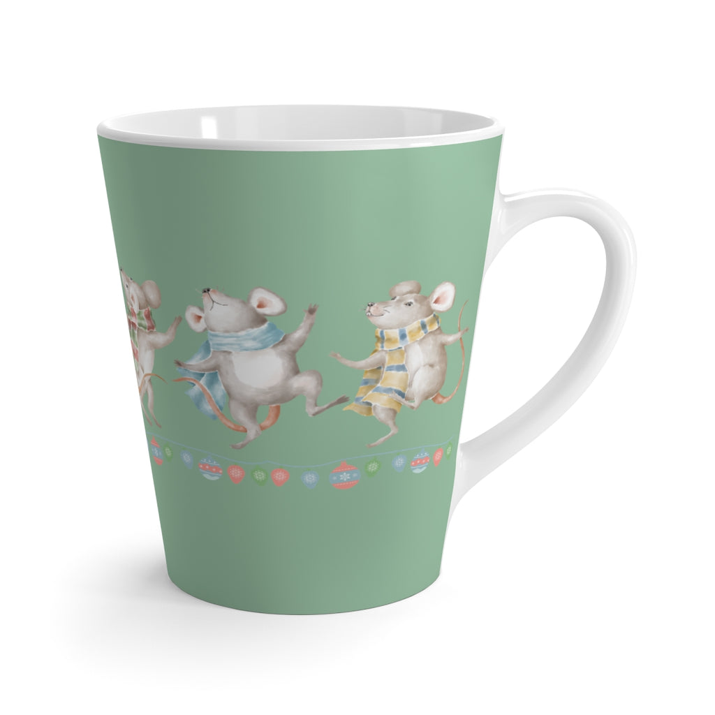 Vintage Watercolor Christmas Dancing Mice Light Green Latte Mug (12 oz.) (Dual-Sided Design)