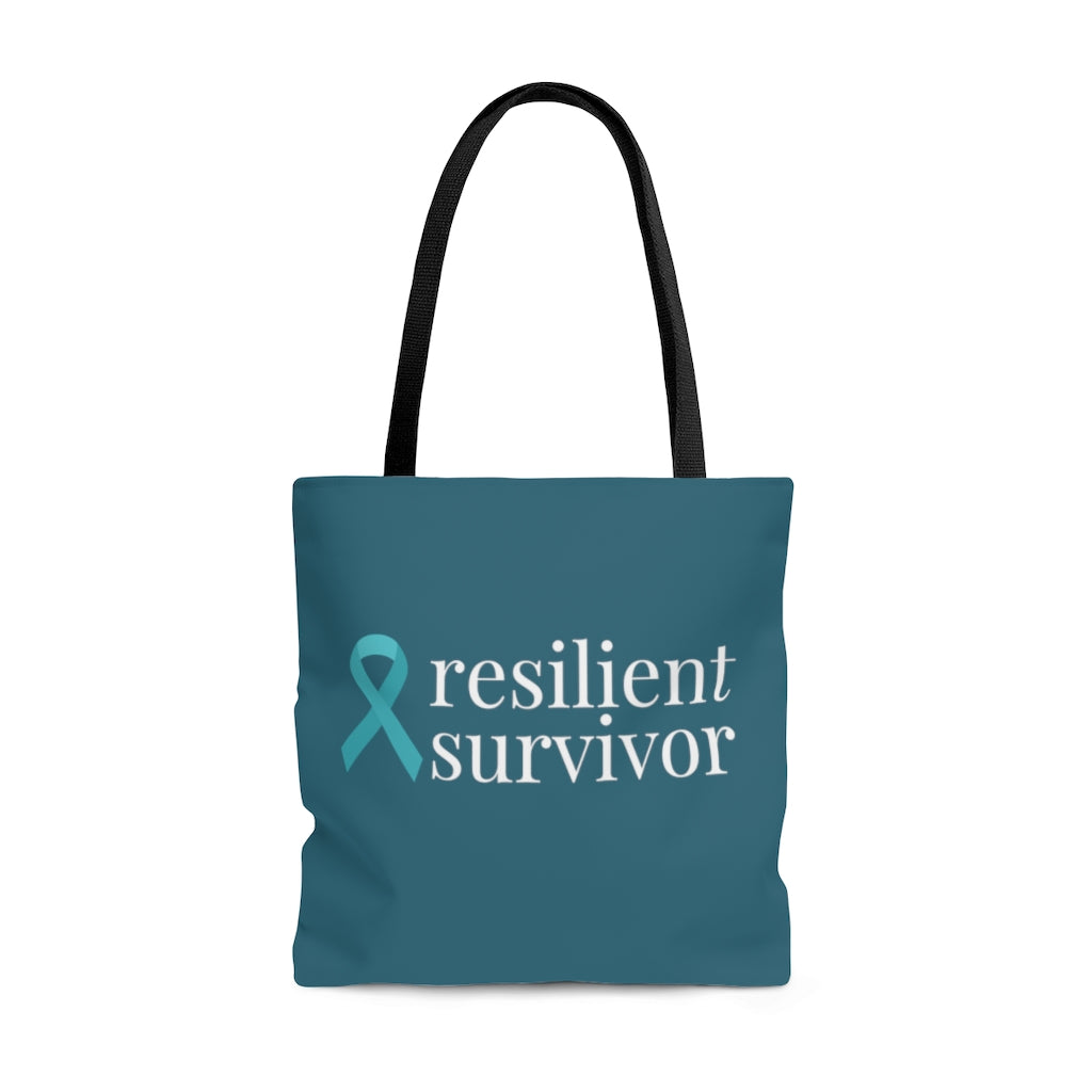 Ovarian Cancer resilient survivor Dark Teal Large Tote Bag (Dual-Sided Design)