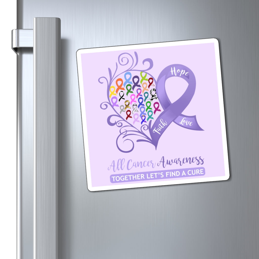 All Cancer Awareness Heart Magnet (Lavender Background) (3 Sizes Available)