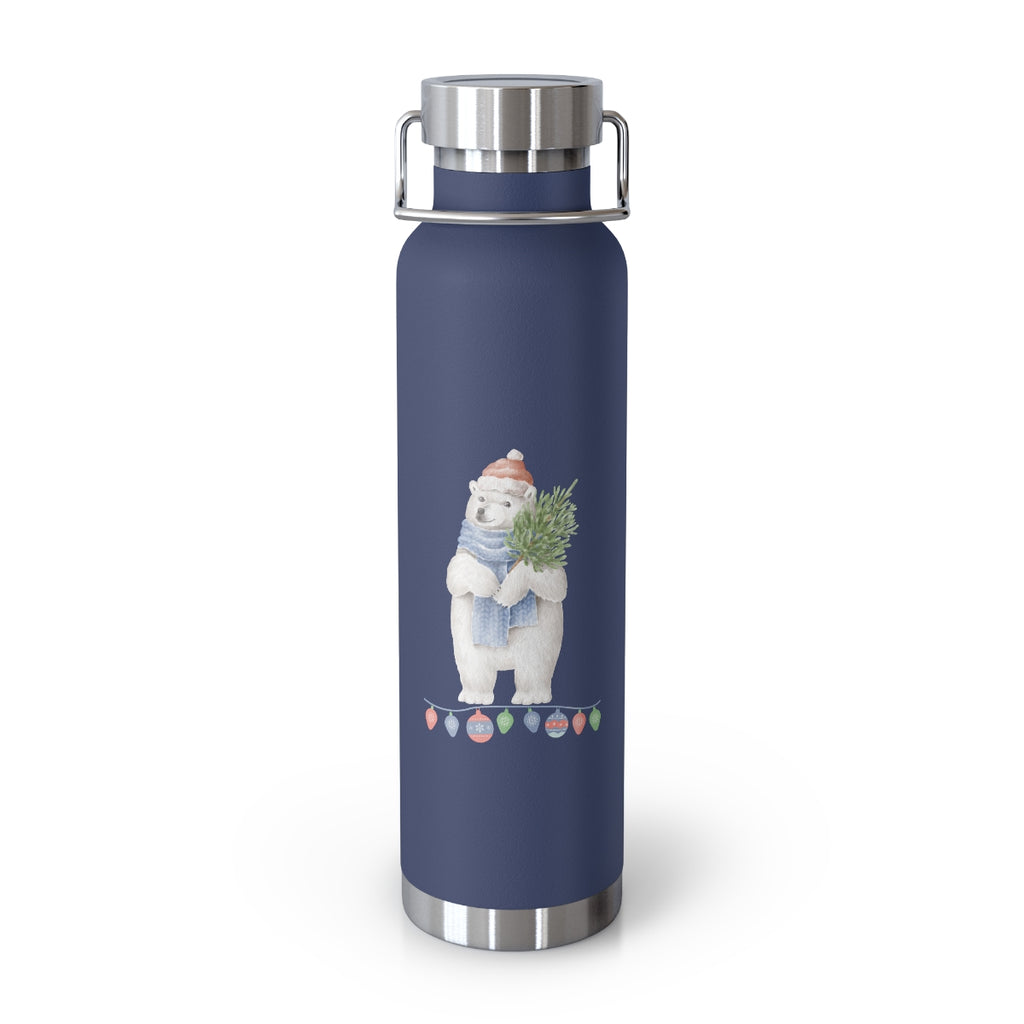 Vintage Watercolor Christmas Polar Bear Copper Vacuum Insulated Bottle, 22oz - Several Colors Available